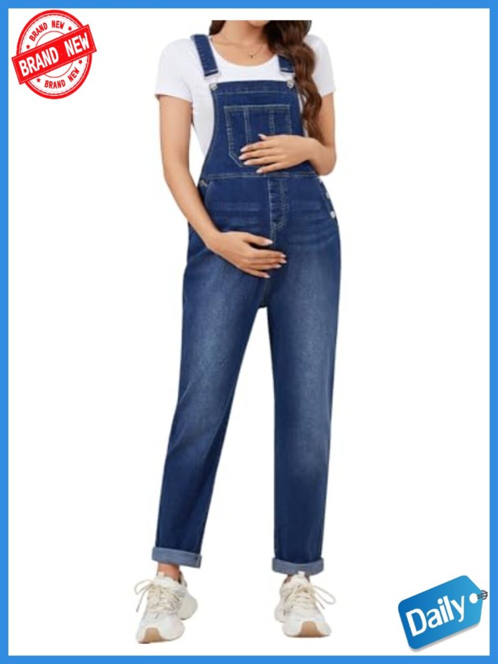 Maternity Overalls Wide Leg Adjustable Stretchy Denim Jumpsuit 5 Pockets